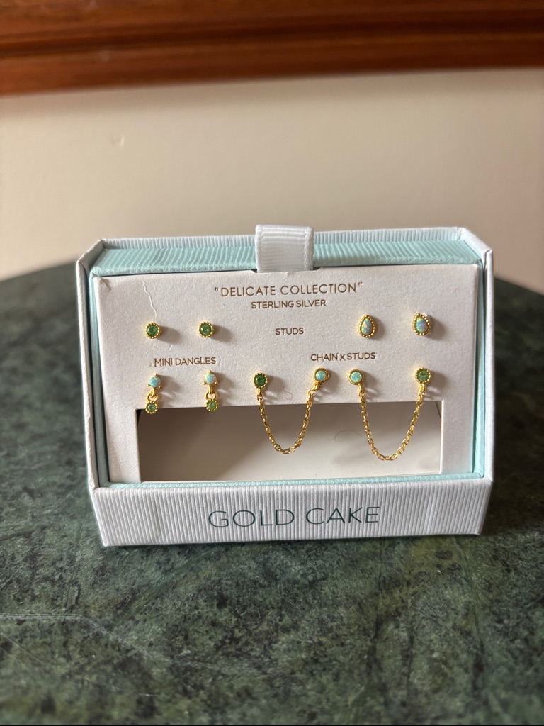Gold Cake Delicate Collection Gold & Opal Sterling Silver Earring Set